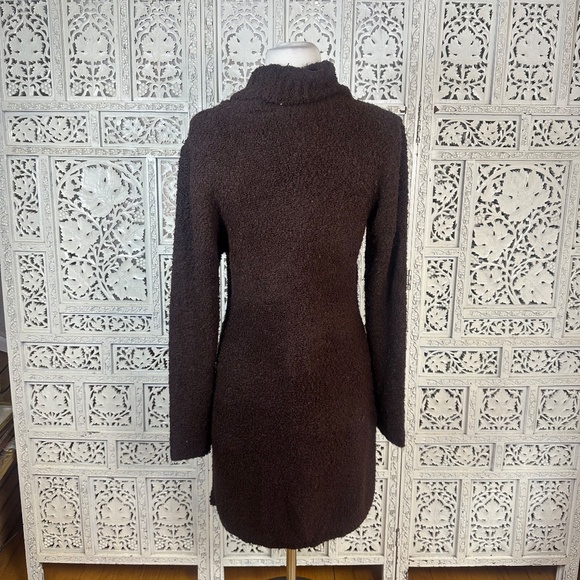 Chocolate Brown Fuzzy Boho Retro Button Up Long Line Cardigan Sz Medium/Large - Picture 6 of 7